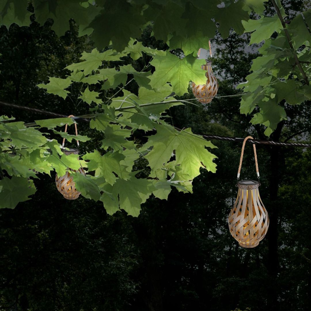 Solar LED Tuinverlichting Set, Bruine Bamboe, IP44, 27 cm, 2-pack