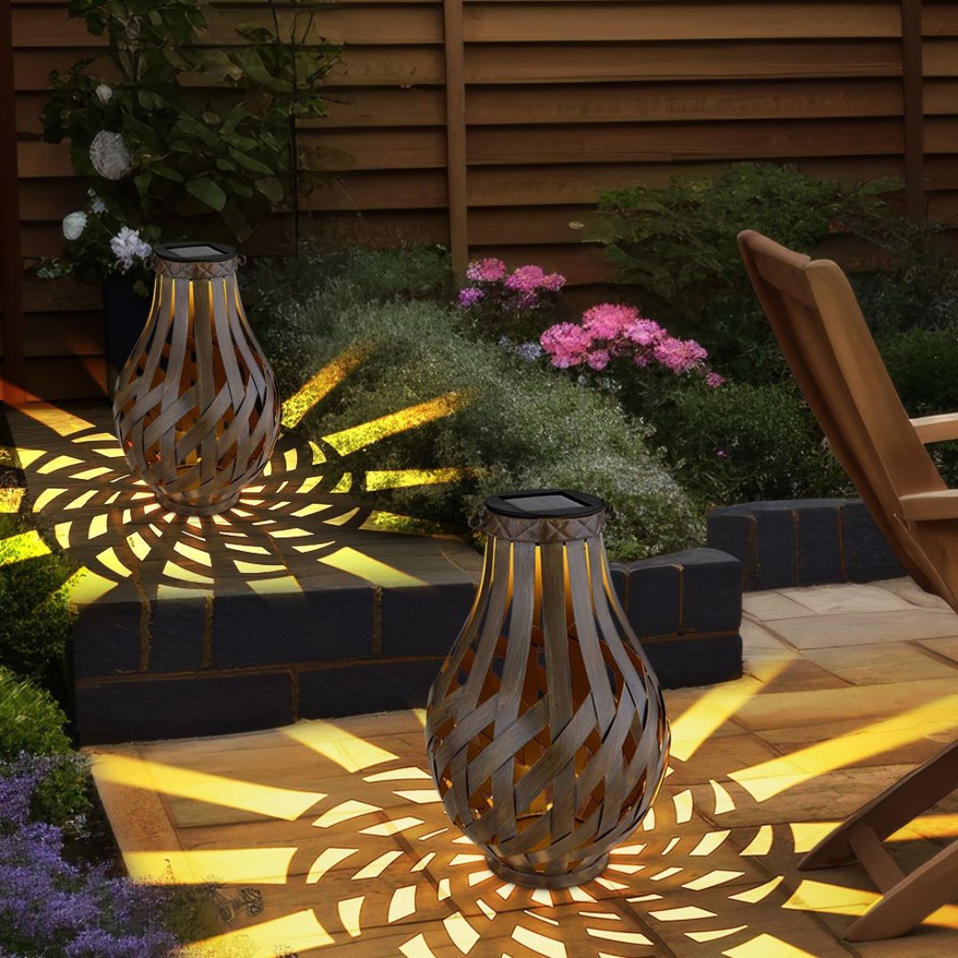 Solar LED Tuinverlichting Set, Bruine Bamboe, IP44, 27 cm, 2-pack