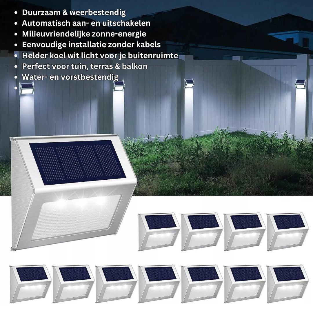 Zonne-energie LED Wandlamp Waterdicht RVS Warm Wit Automatisch Aan/Uit