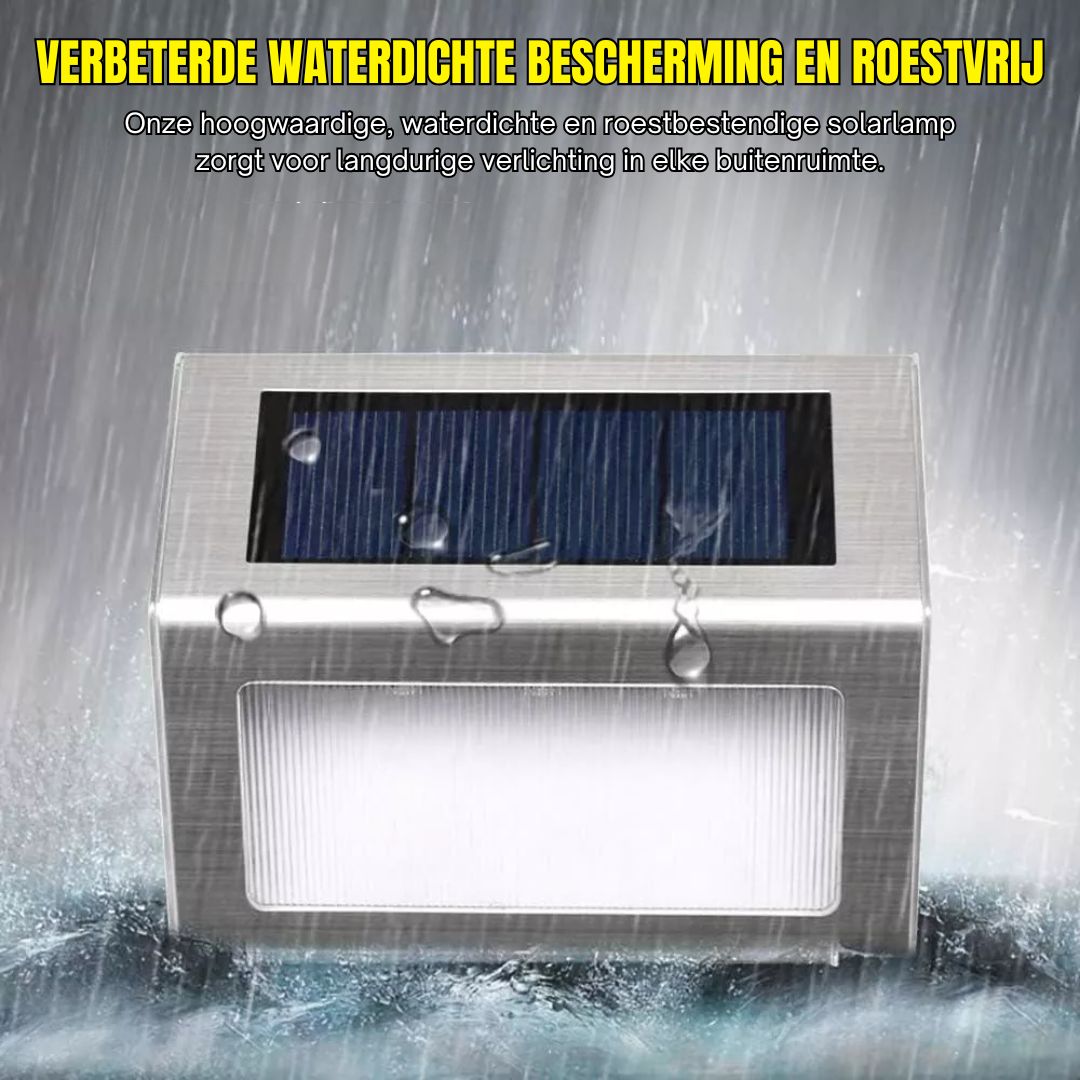 Zonne-energie LED Wandlamp Waterdicht RVS Warm Wit Automatisch Aan/Uit