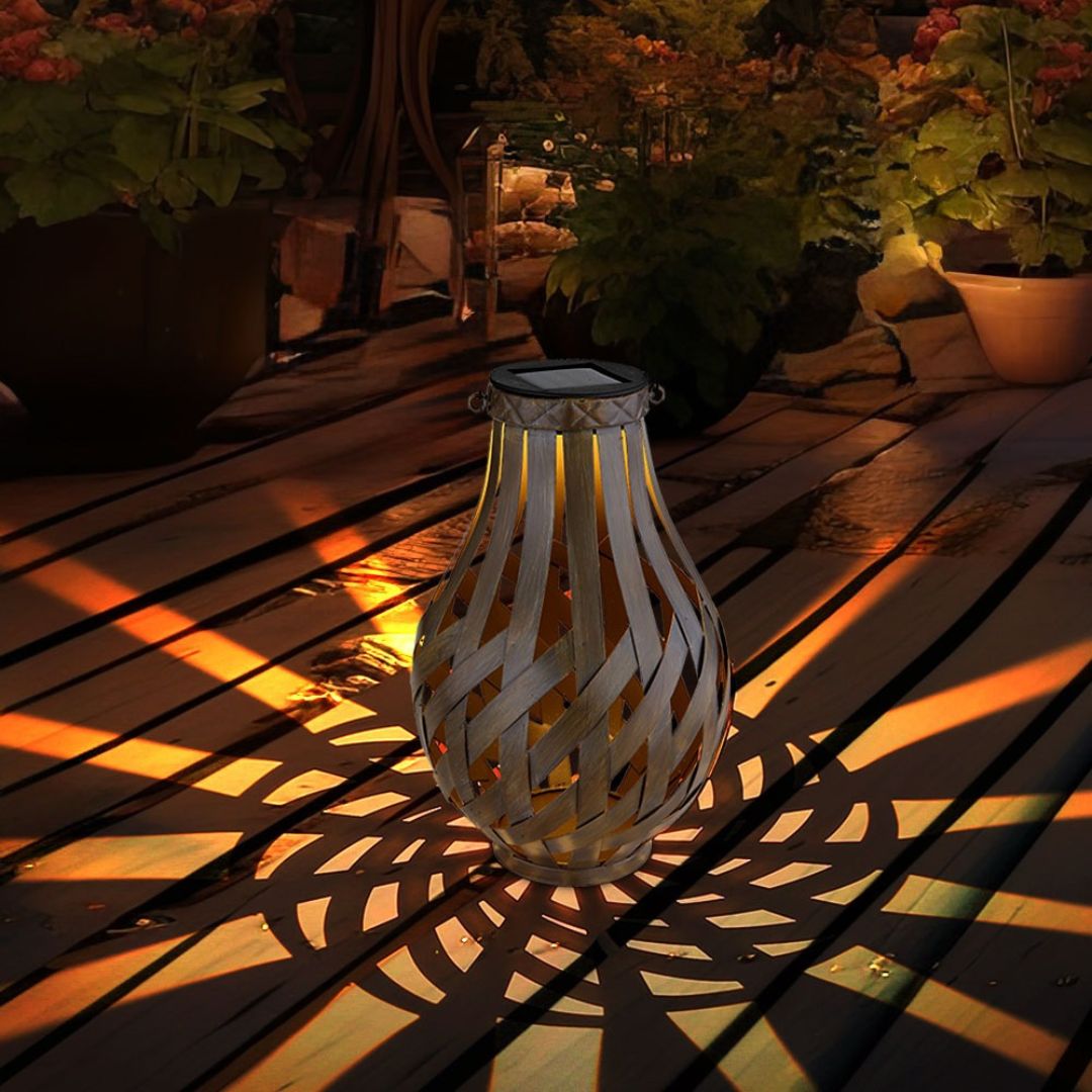 Solar LED Tuinverlichting Set, Bruine Bamboe, IP44, 27 cm, 2-pack