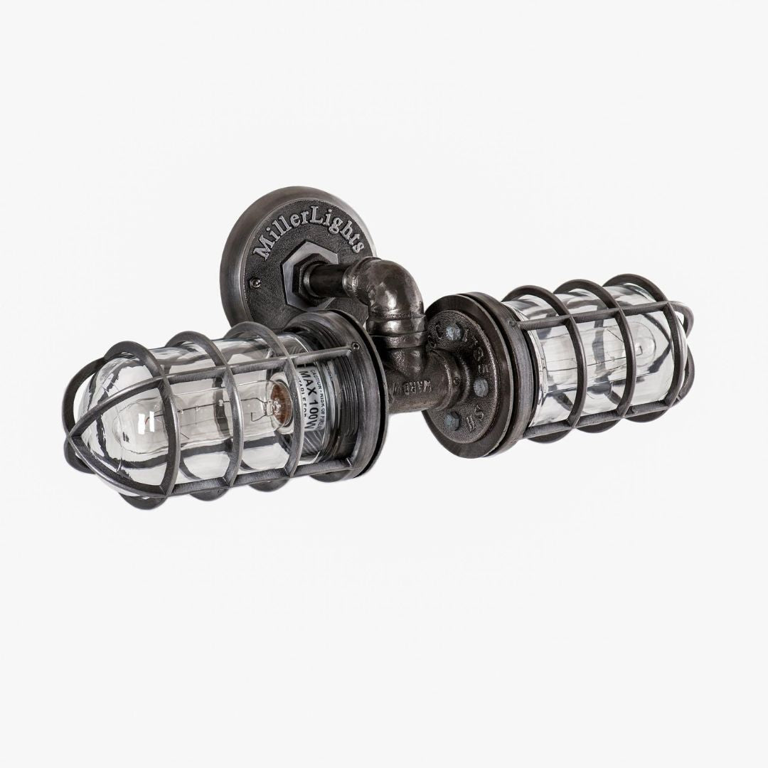 Rustieke industriële badkamer wandlamp met glazen potjes