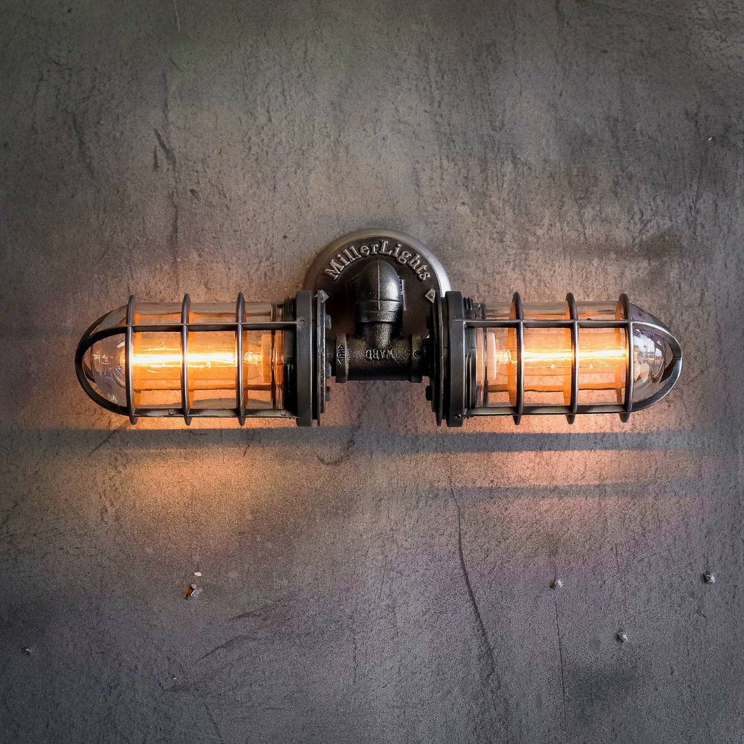Rustieke industriële badkamer wandlamp met glazen potjes