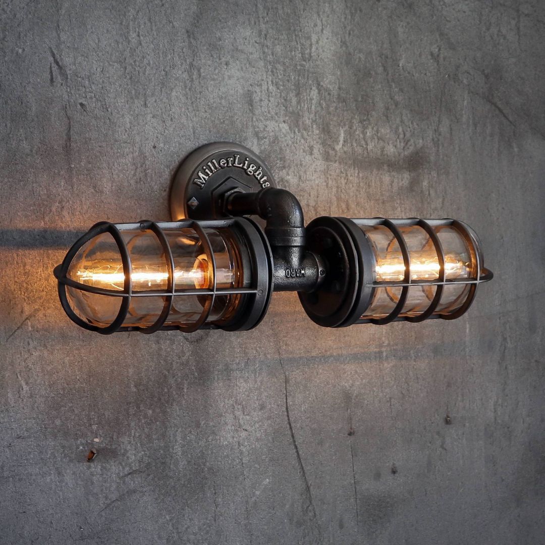 Rustieke industriële badkamer wandlamp met glazen potjes