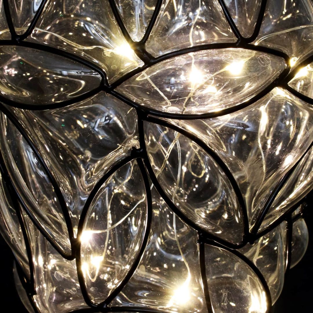 Hangende Solar Lantaarn van Glas met 15 Warm Witte LED-lampjes