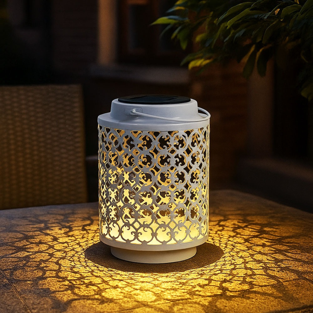 Solar LED Tuinlantaarn Wit Metaal Oosters Design 18cm Buiten