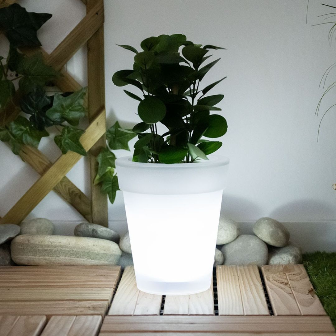 3x LED Zonnebloempotten Buitenverlichting Wit Kunststof op Batterijen