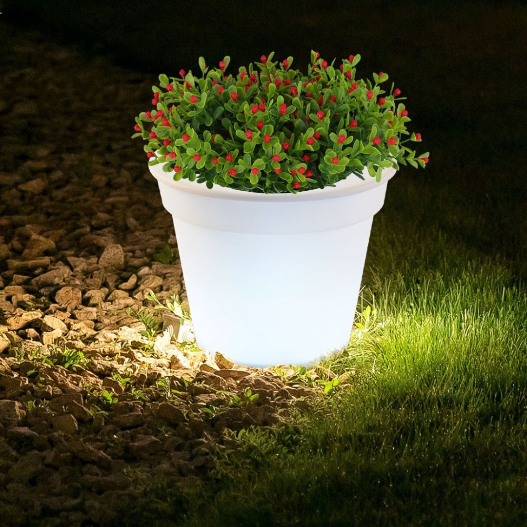 3x LED Zonnebloempotten Buitenverlichting Wit Kunststof op Batterijen