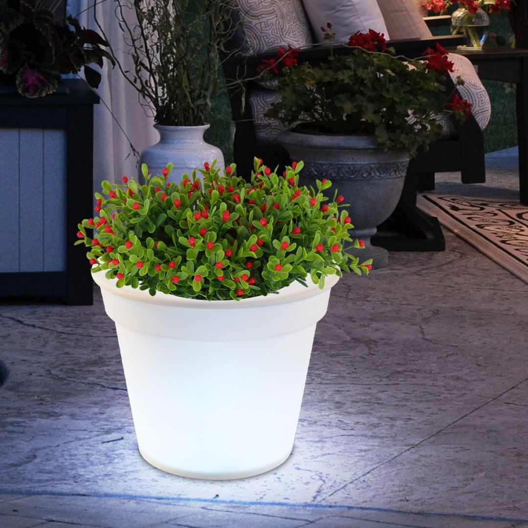 3x LED Zonnebloempotten Buitenverlichting Wit Kunststof op Batterijen