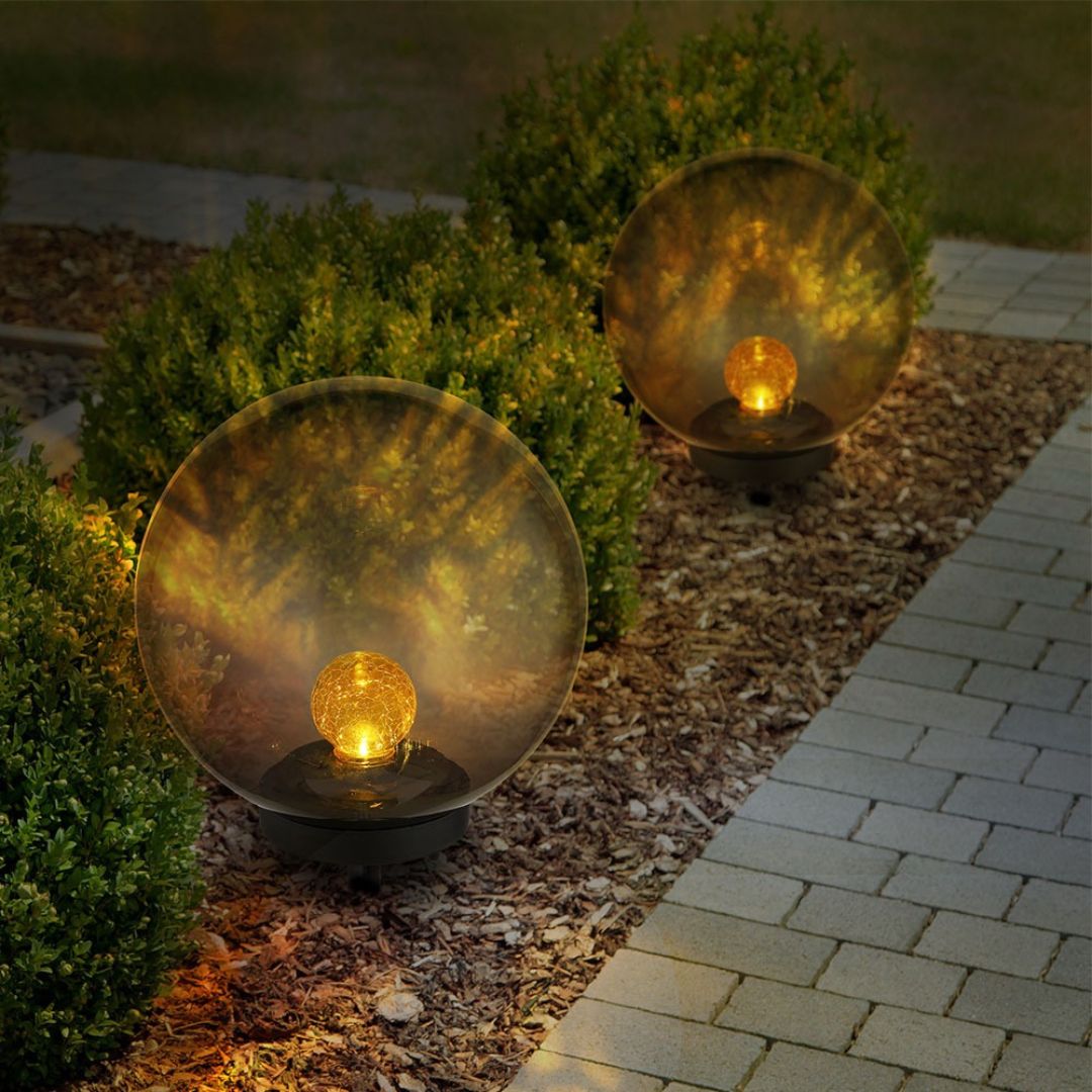 LED Solar Tuinlamp Bol Crackle Glas Zwart IP44