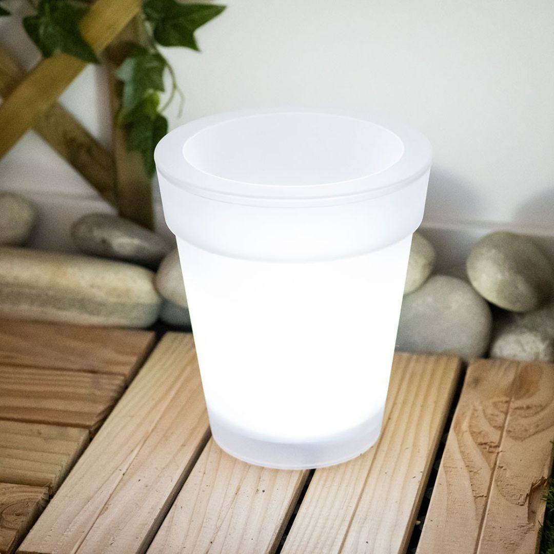3x LED Zonnebloempotten Buitenverlichting Wit Kunststof op Batterijen