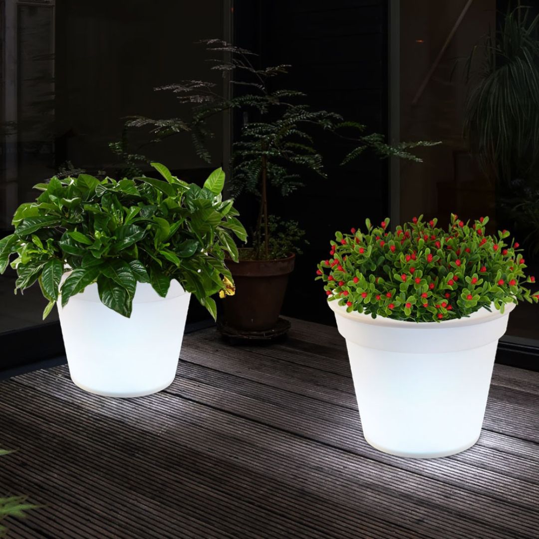 3x LED Zonnebloempotten Buitenverlichting Wit Kunststof op Batterijen