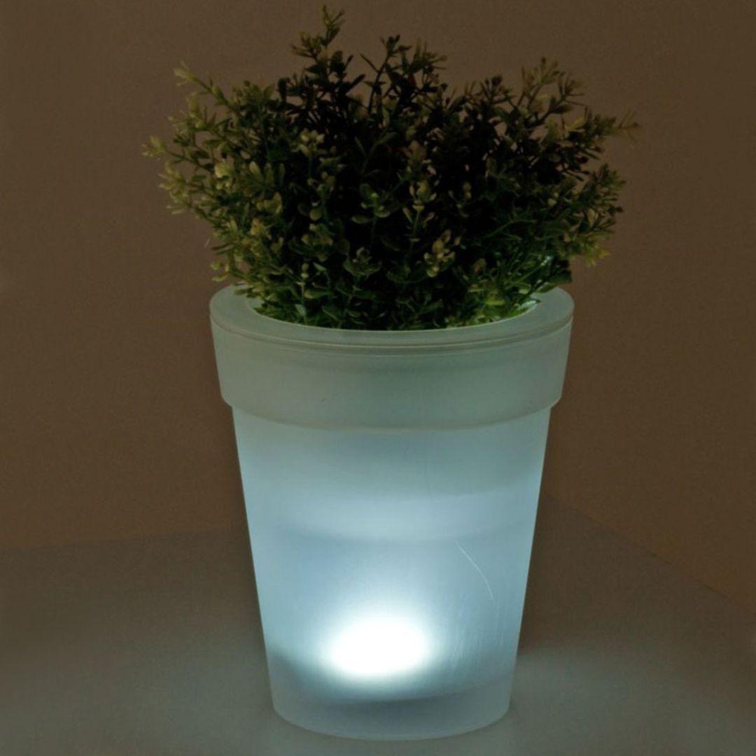 3x LED Zonnebloempotten Buitenverlichting Wit Kunststof op Batterijen