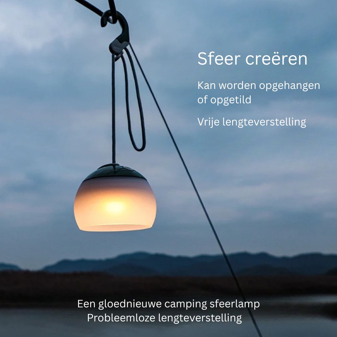 Buitencampinglamp met verstelbaar touw en warme-koude LED-modi