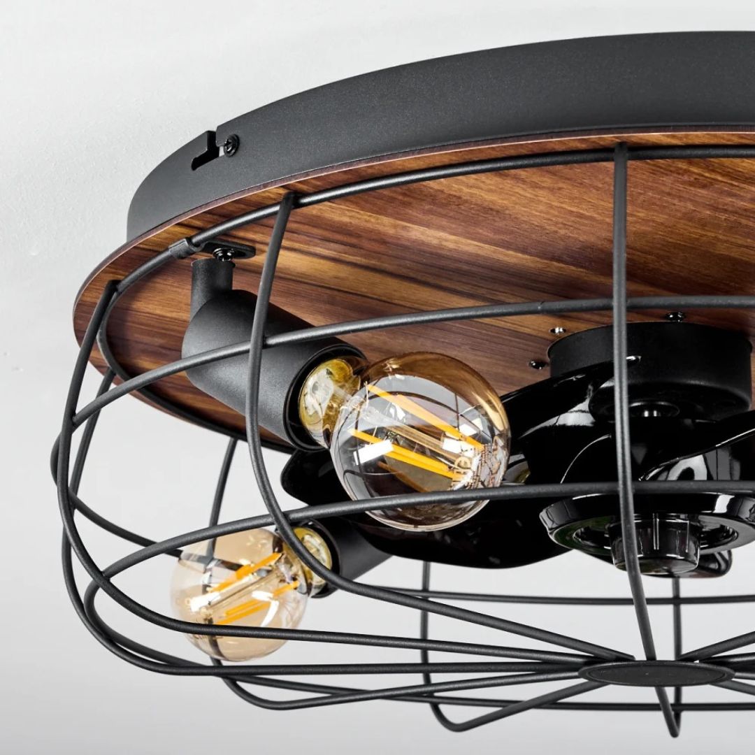 Plafondventilatorlamp met afstandsbediening, 4 fittingen, houtlook, zwart