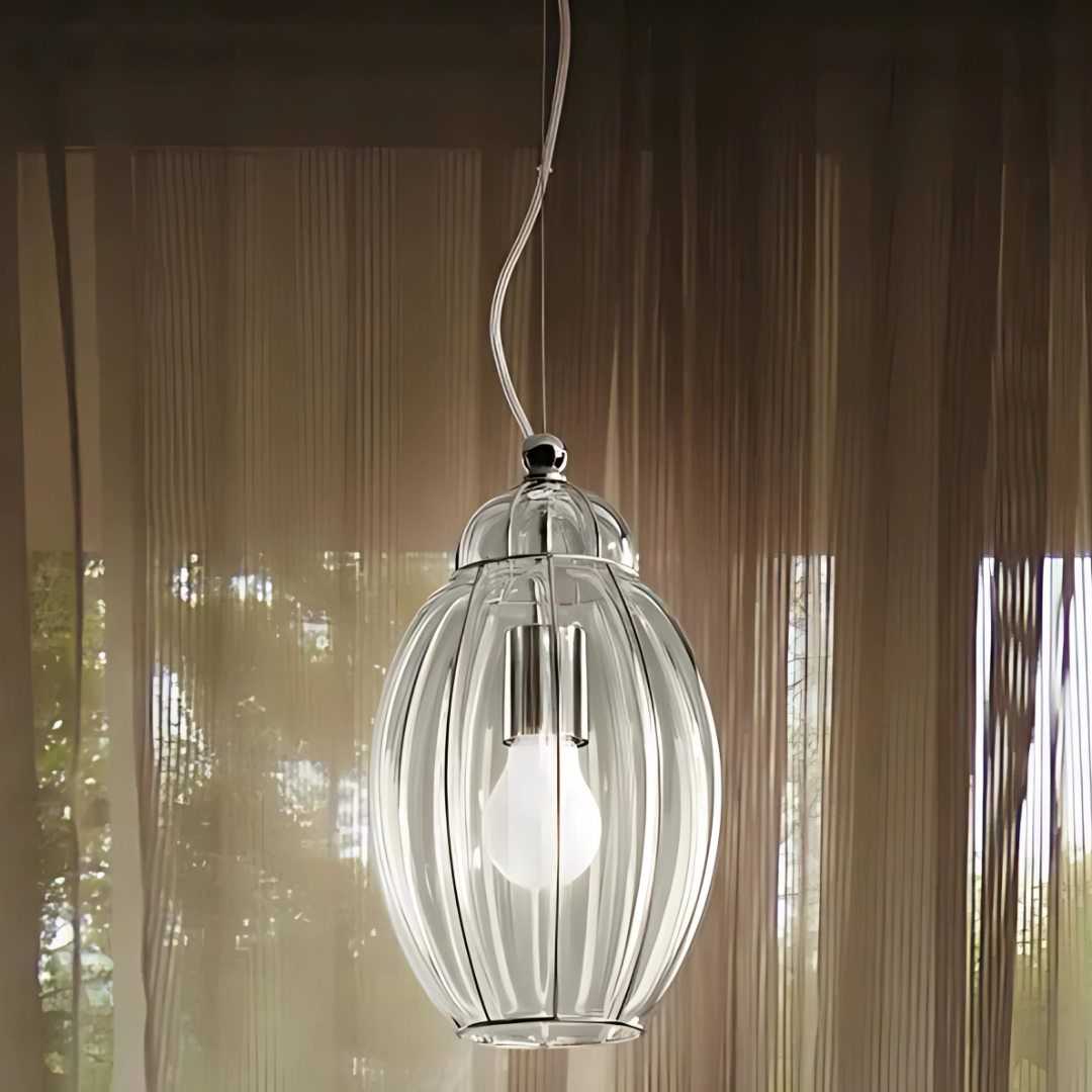 Moderne Hanglamp met Chroom Afwerking en Helder Glas voor Eettafel