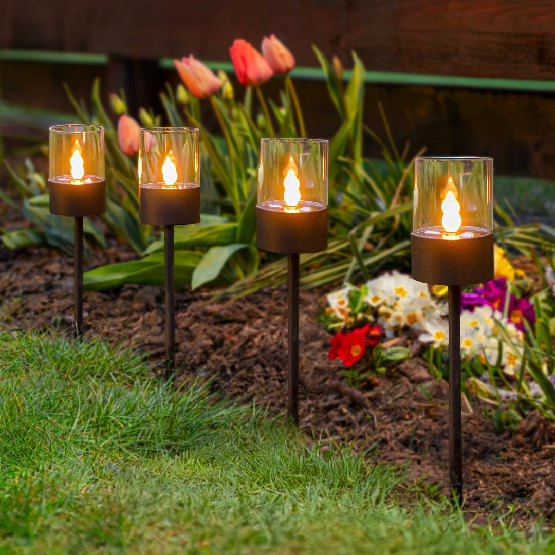 Zwarte Solar Tuinverlichting LED - Set van 4 Grondspike Tuinlampen