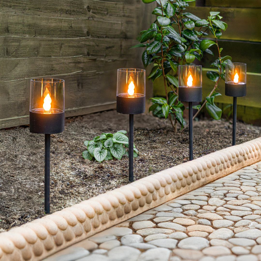 Zwarte Solar Tuinverlichting LED - Set van 4 Grondspike Tuinlampen