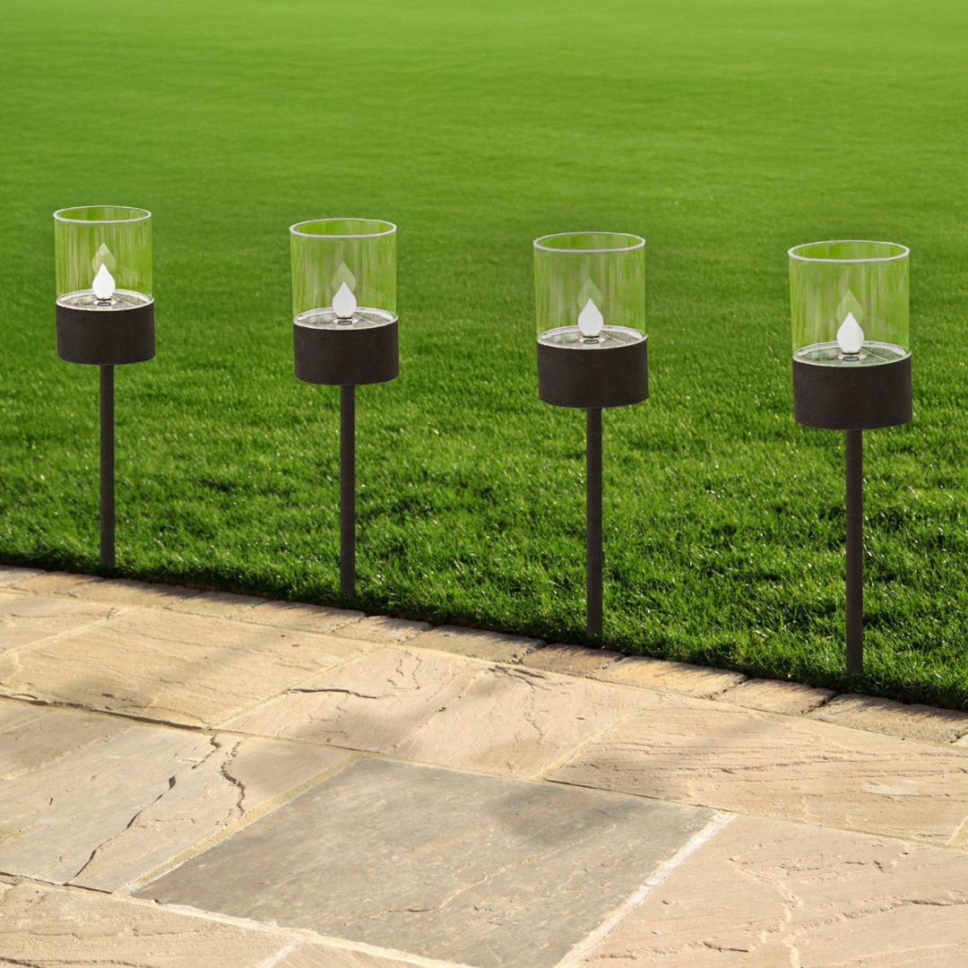 Zwarte Solar Tuinverlichting LED - Set van 4 Grondspike Tuinlampen
