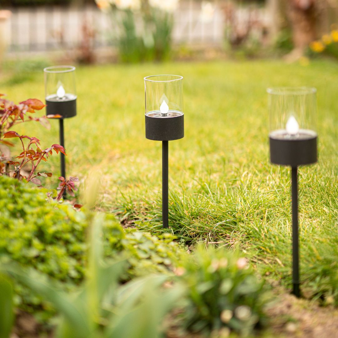 Zwarte Solar Tuinverlichting LED - Set van 4 Grondspike Tuinlampen