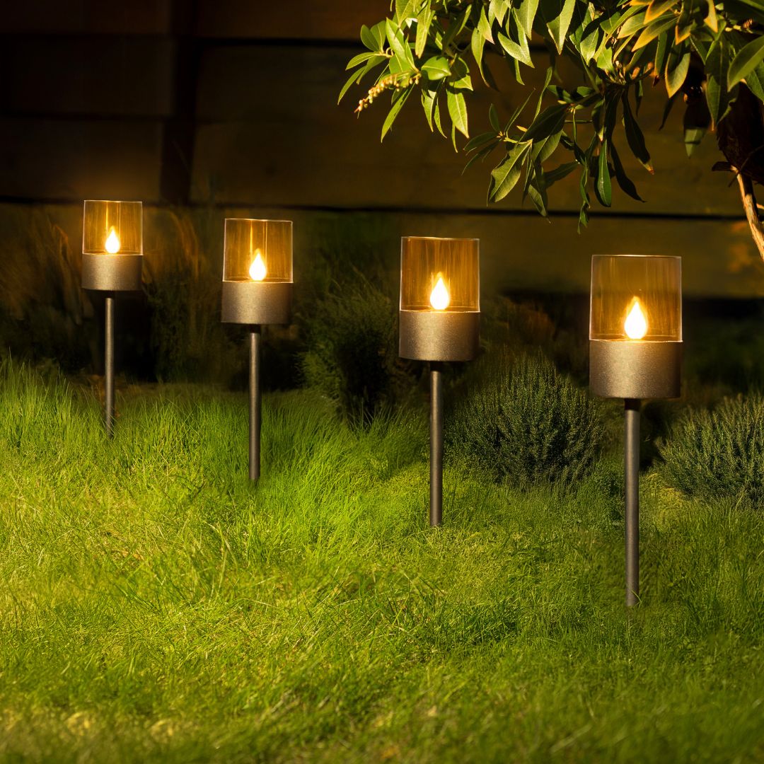 Zwarte Solar Tuinverlichting LED - Set van 4 Grondspike Tuinlampen