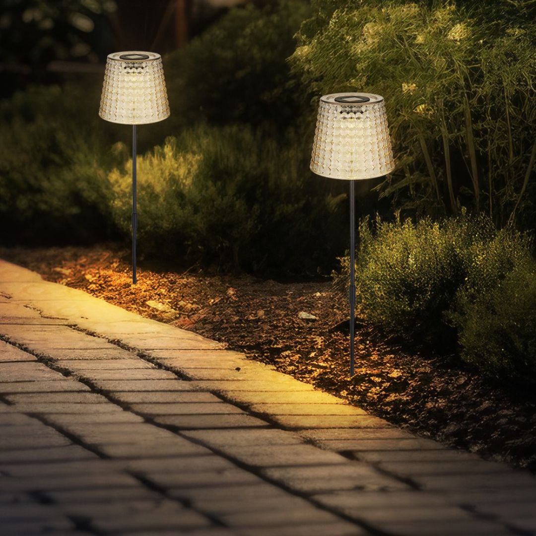 Zonne-LED tuinlampen met grondpin, zwart rookplastic