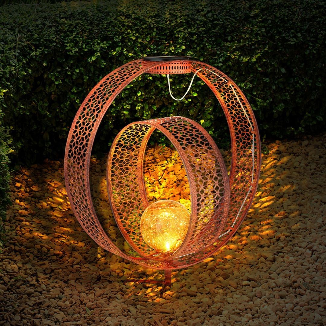 Solar Tuinlamp Roest Metaal Crackle Glas LED Buiten