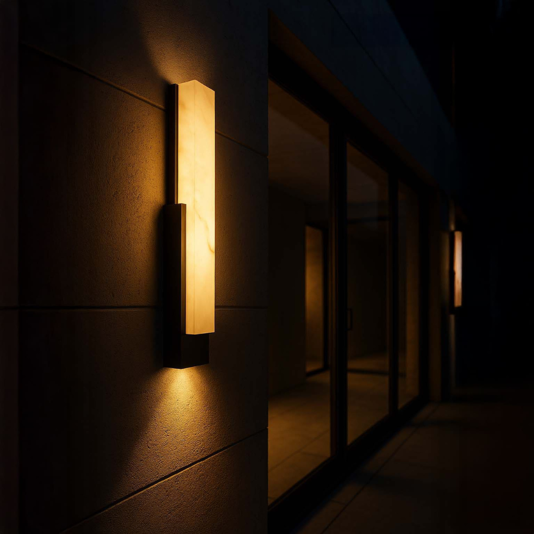 Weerbestendige Buitenlamp met Marmeren Effect en Roestvrijstalen Frame – Wandlamp Buiten voor Veiligheid en Sfeer