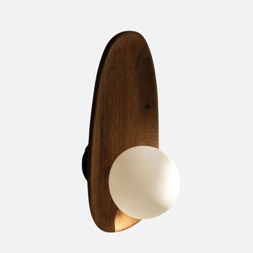Wandlamp van Acaciahout & Opaalglas – Japandi Stijl met E27-fitting