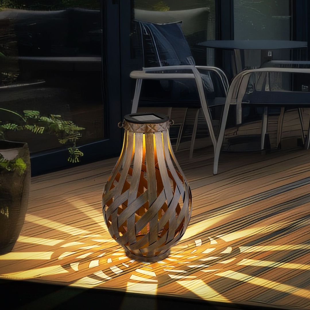 Solar LED Tuinverlichting Set, Bruine Bamboe, IP44, 27 cm, 2-pack