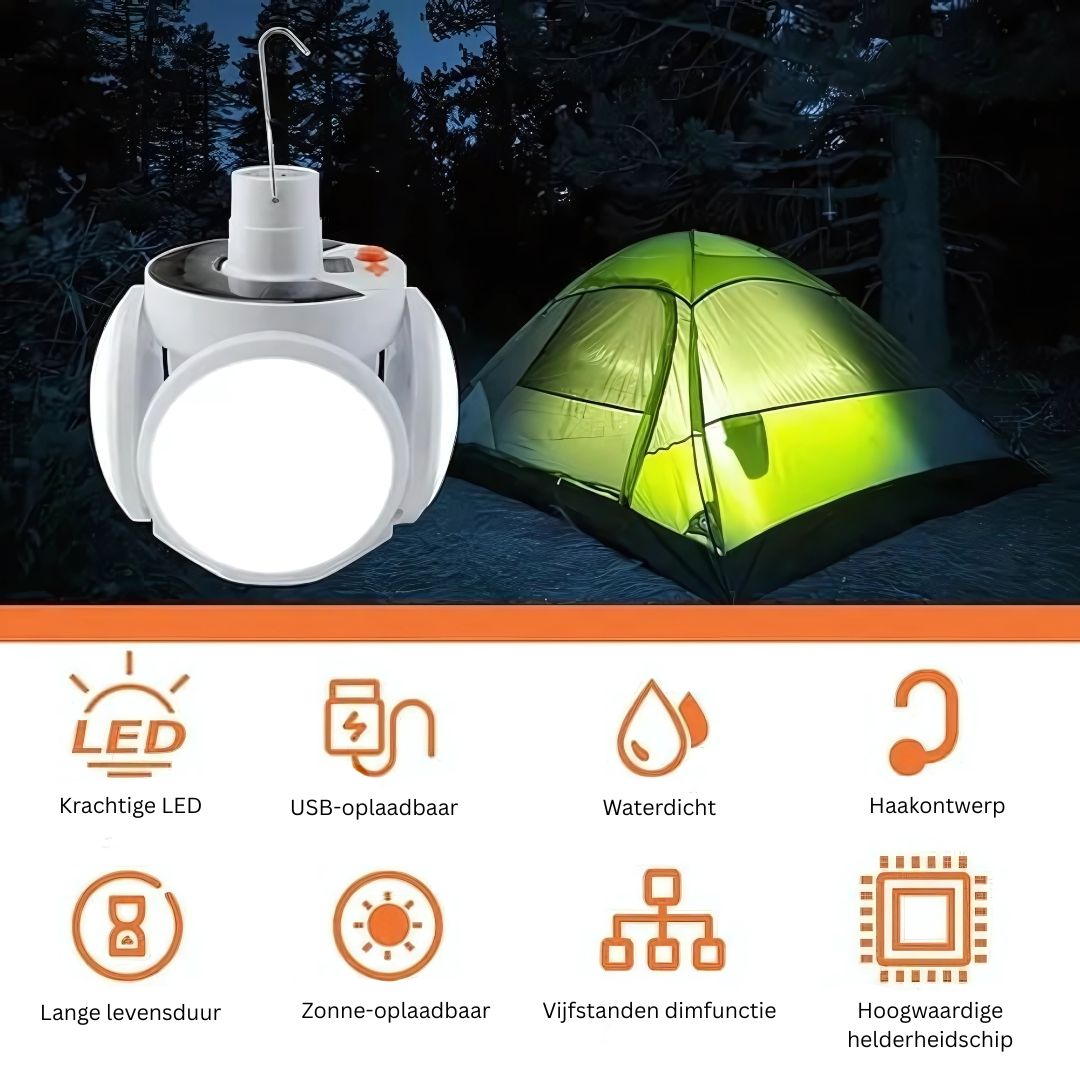 Opvouwbare Kampeerlamp – Oplaadbaar, Superhelder, Waterdicht