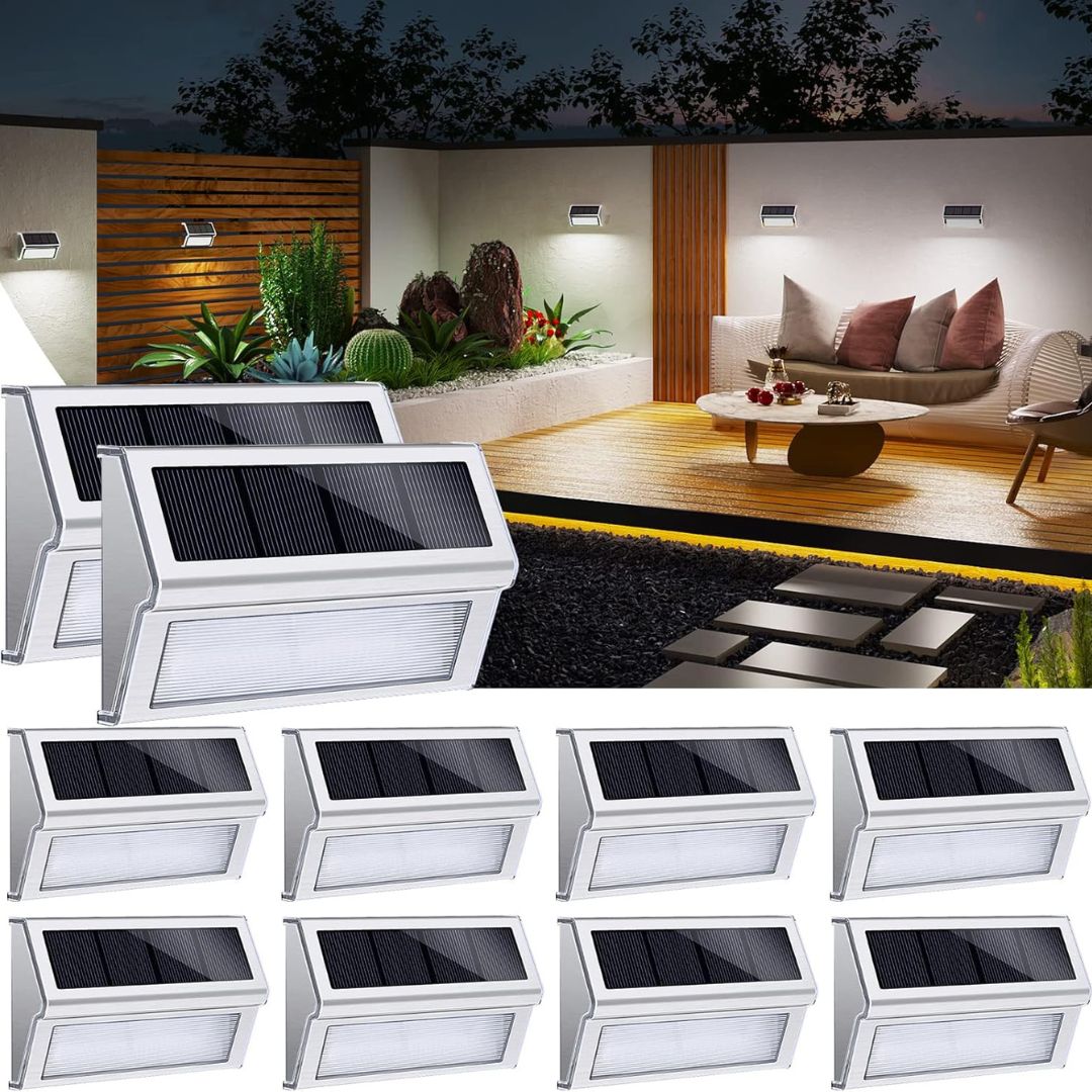 Zonne-energie LED Wandlamp Waterdicht RVS Warm Wit Automatisch Aan/Uit
