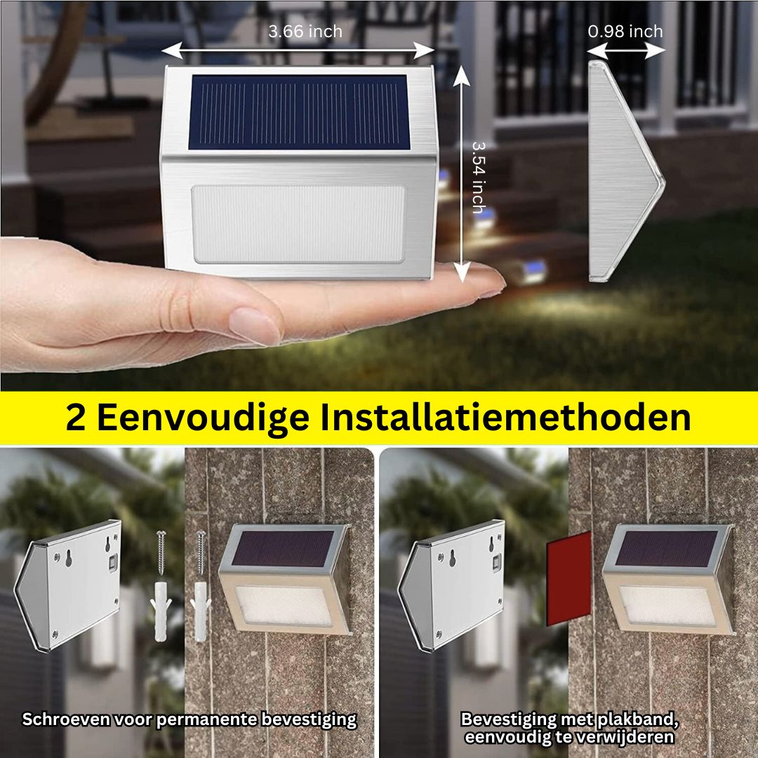 Zonne-energie LED Wandlamp Waterdicht RVS Warm Wit Automatisch Aan/Uit