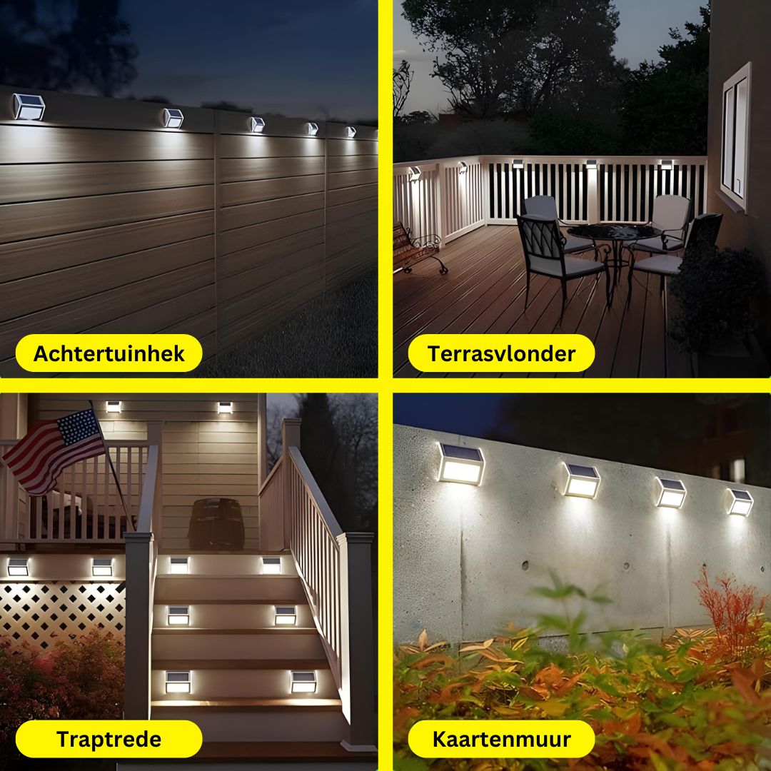 Zonne-energie LED Wandlamp Waterdicht RVS Warm Wit Automatisch Aan/Uit