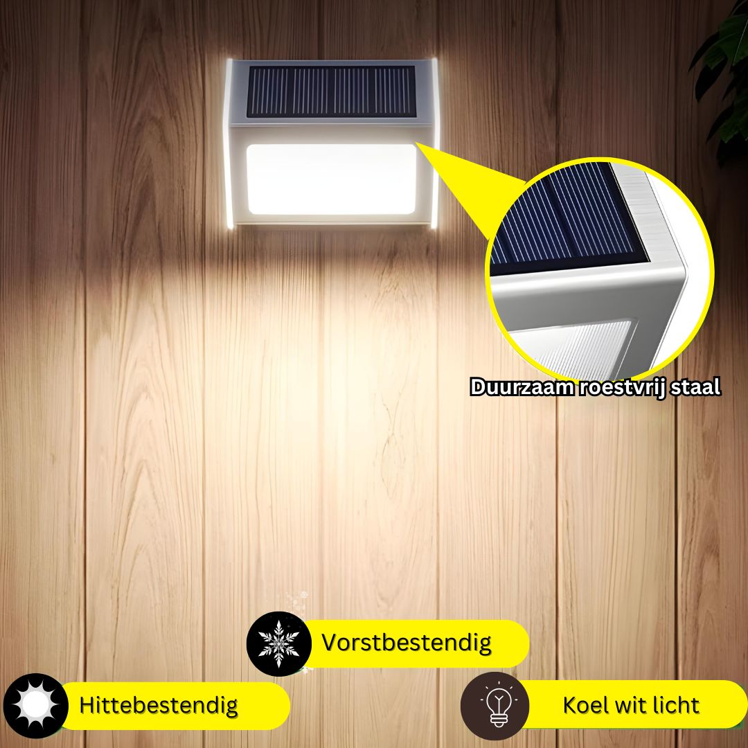 Zonne-energie LED Wandlamp Waterdicht RVS Warm Wit Automatisch Aan/Uit