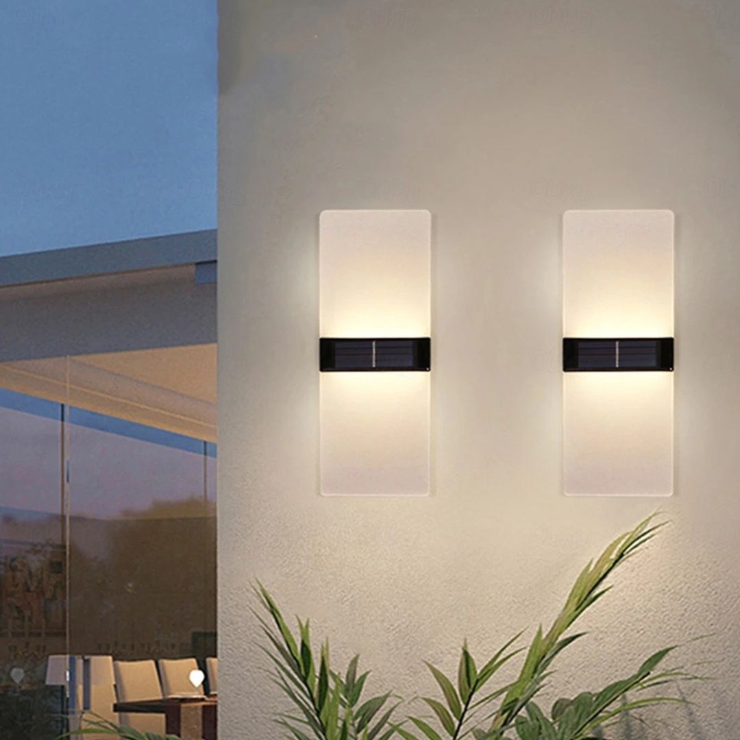 2 stuks Solar Wandlampen Waterdicht LED Buiten met Warm Wit Modus