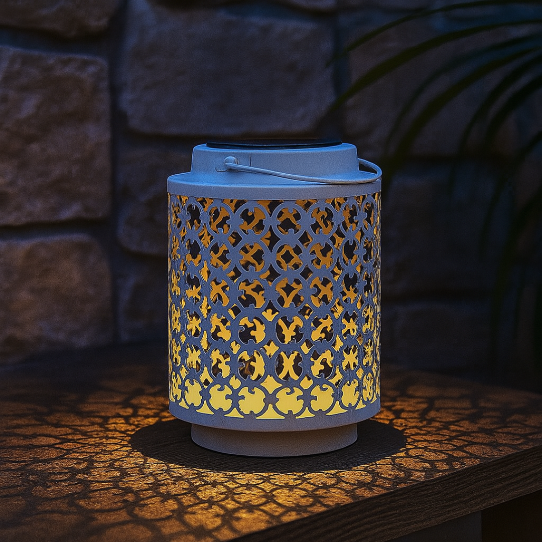 Solar LED Tuinlantaarn Wit Metaal Oosters Design 18cm Buiten