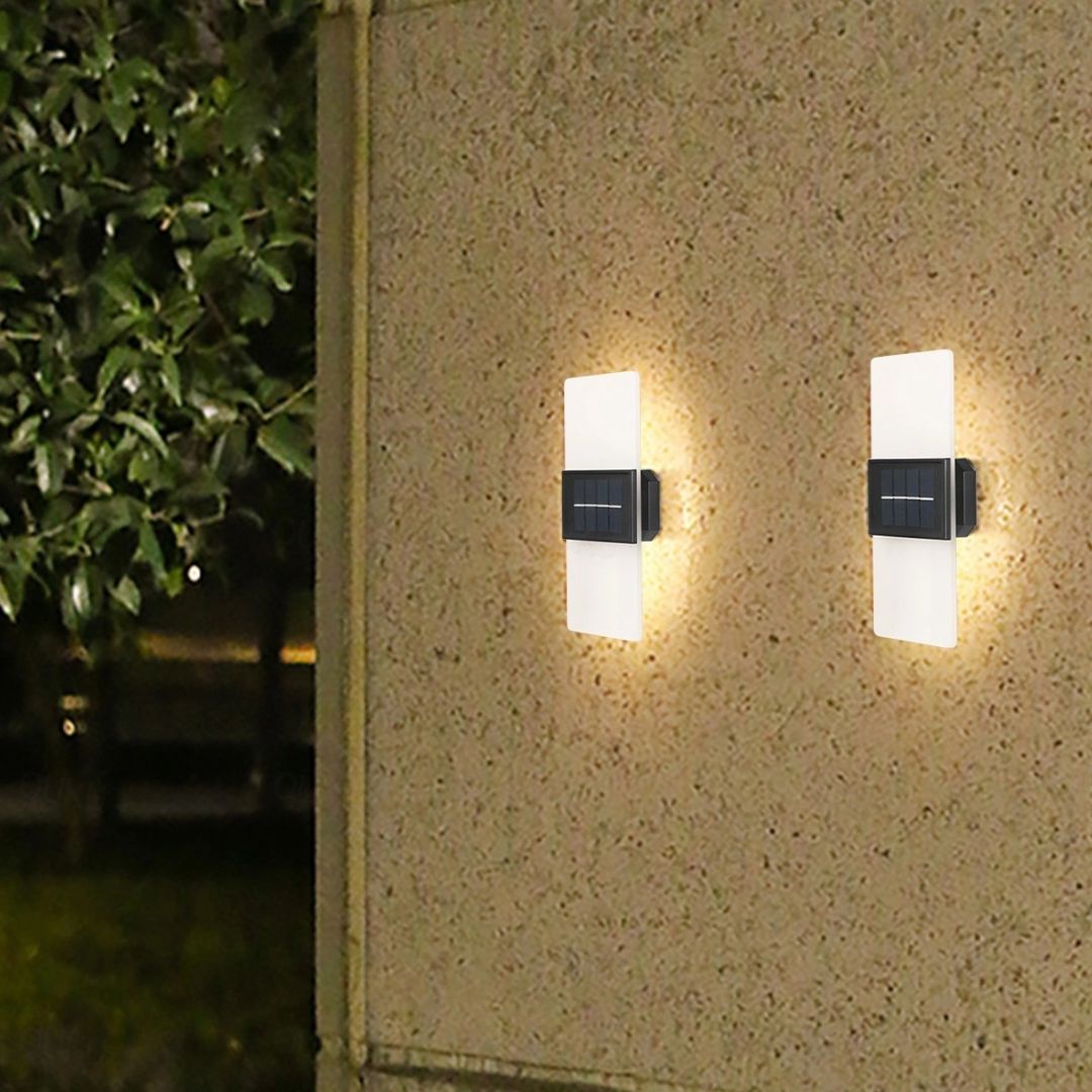 2 stuks Solar Wandlampen Waterdicht LED Buiten met Warm Wit Modus