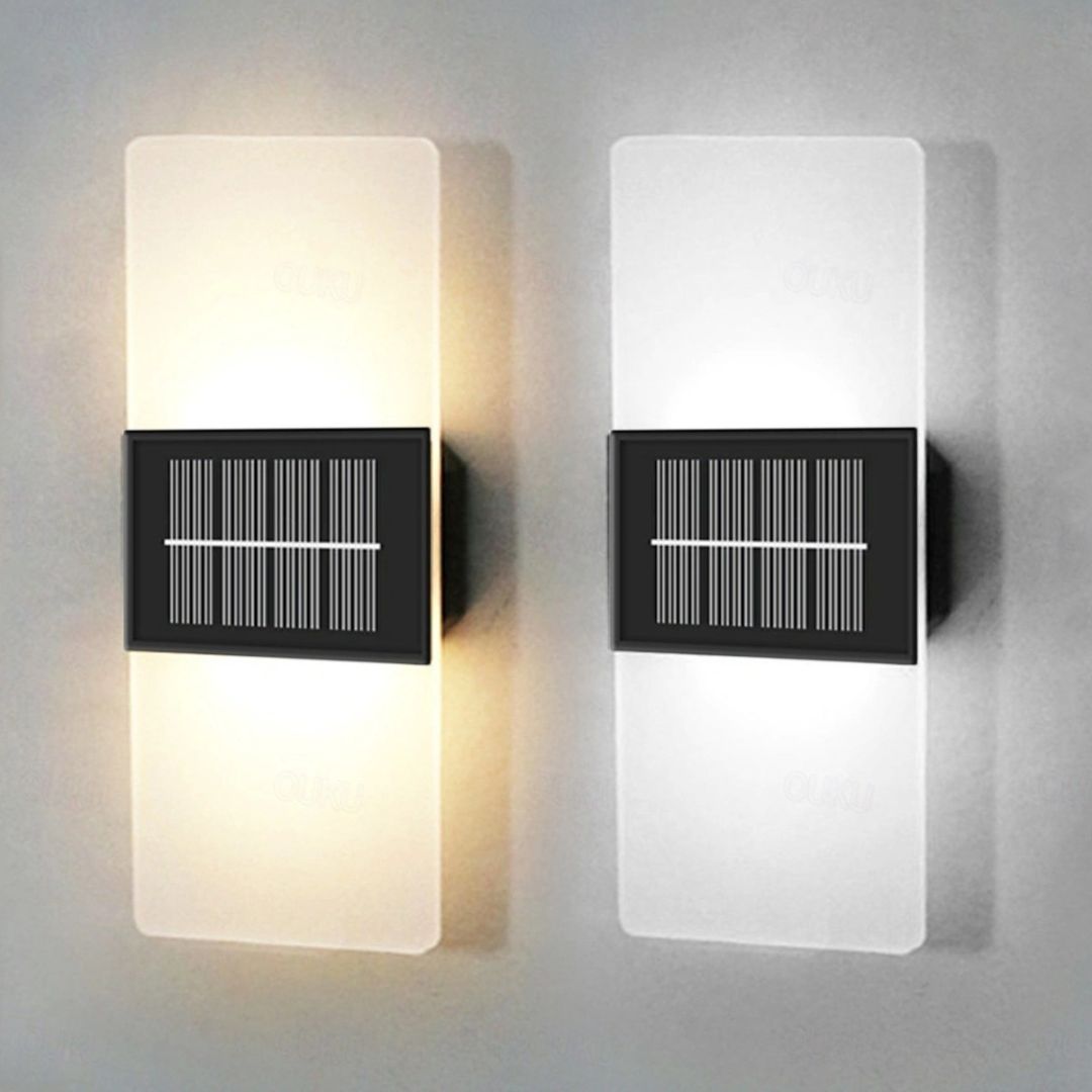 2 stuks Solar Wandlampen Waterdicht LED Buiten met Warm Wit Modus