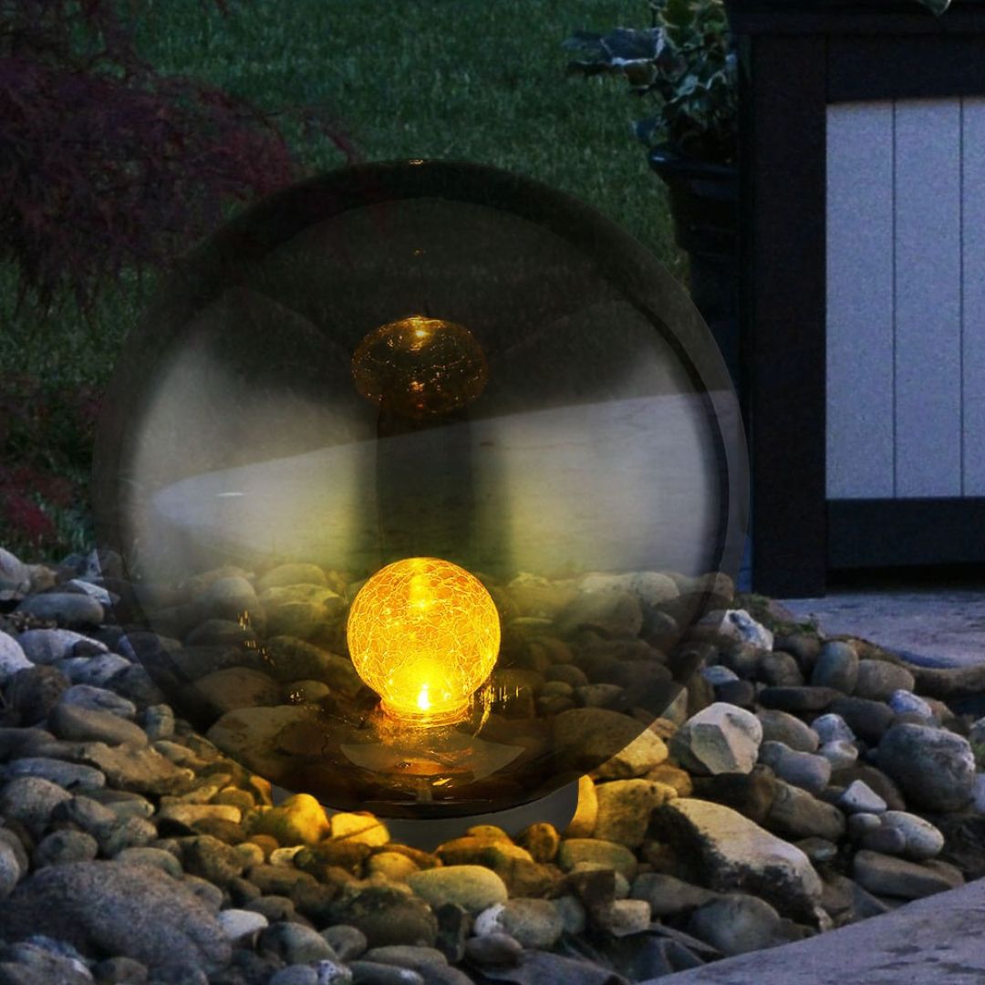 LED Solar Tuinlamp Bol Crackle Glas Zwart IP44