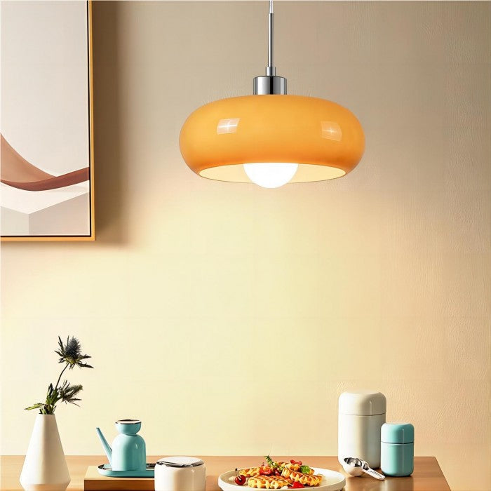 Retro Glazen Hanglamp – Bauhaus, Oranje, Scandinavisch
