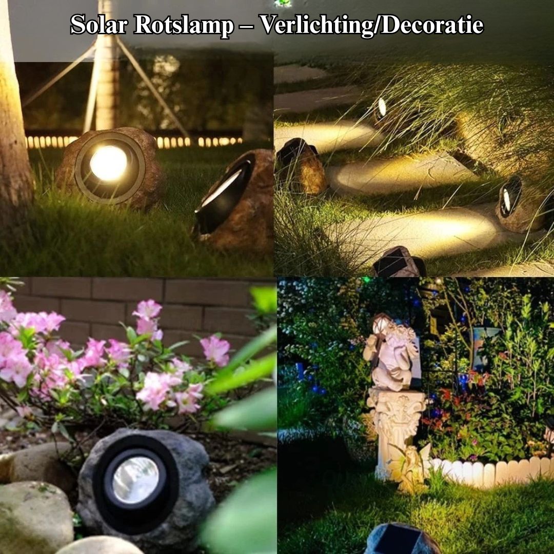 Solar Rotslamp Buiten LED Spot Waterdicht IP65 – Warm Wit