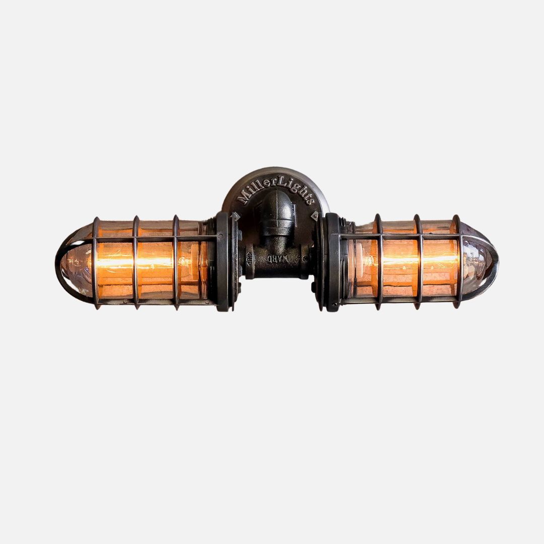 Rustieke industriële badkamer wandlamp met glazen potjes