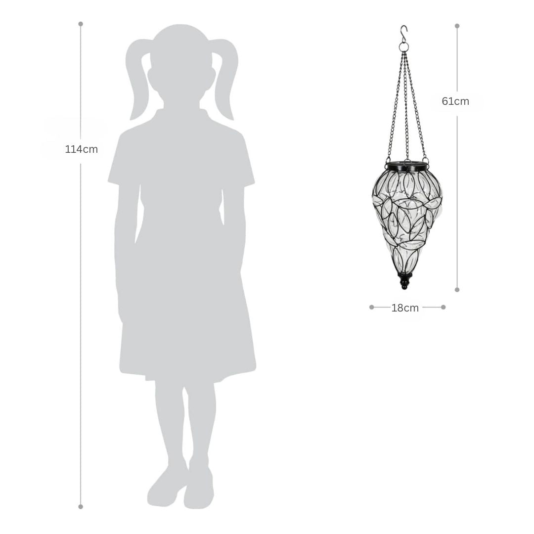 Hangende Solar Lantaarn van Glas met 15 Warm Witte LED-lampjes