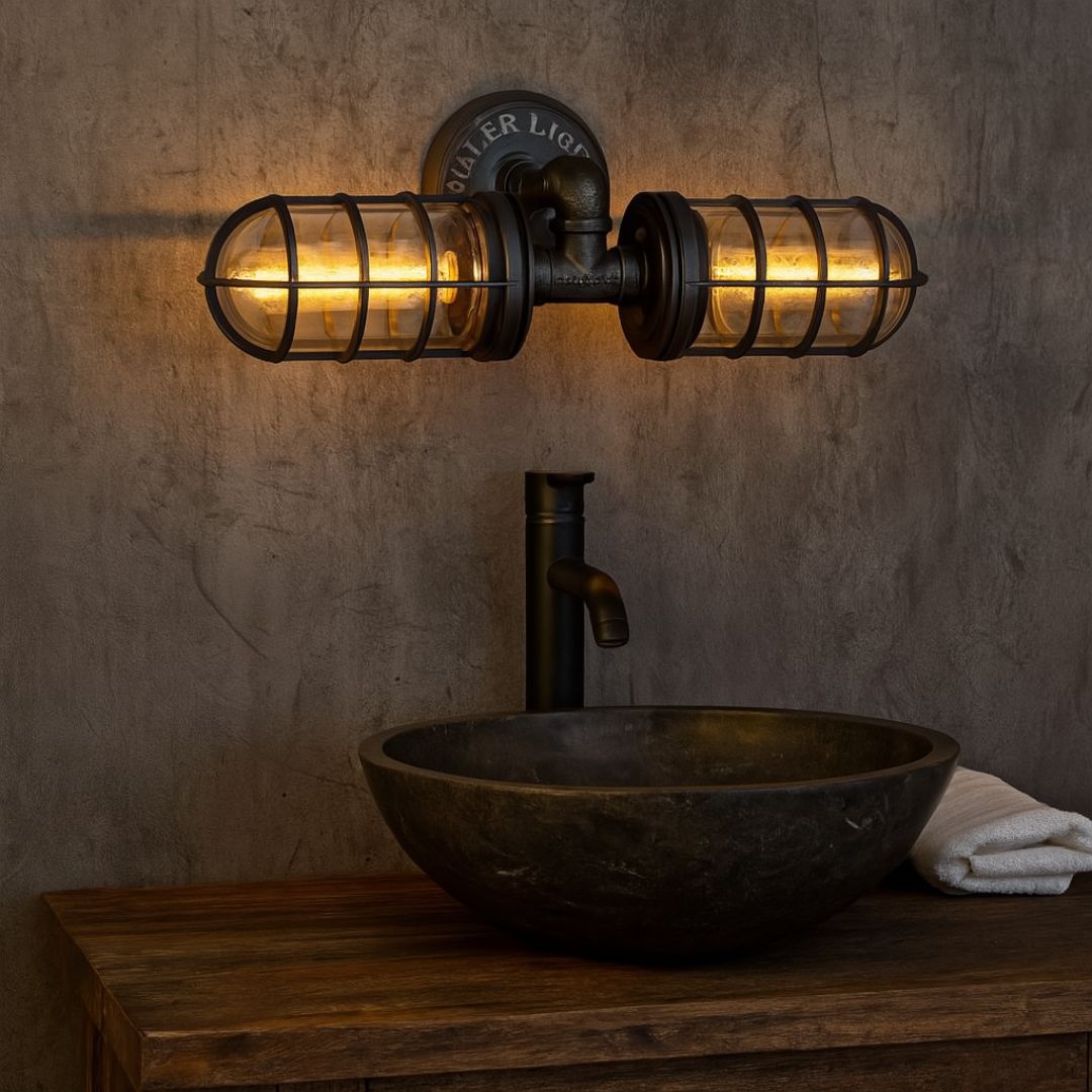 Rustieke industriële badkamer wandlamp met glazen potjes