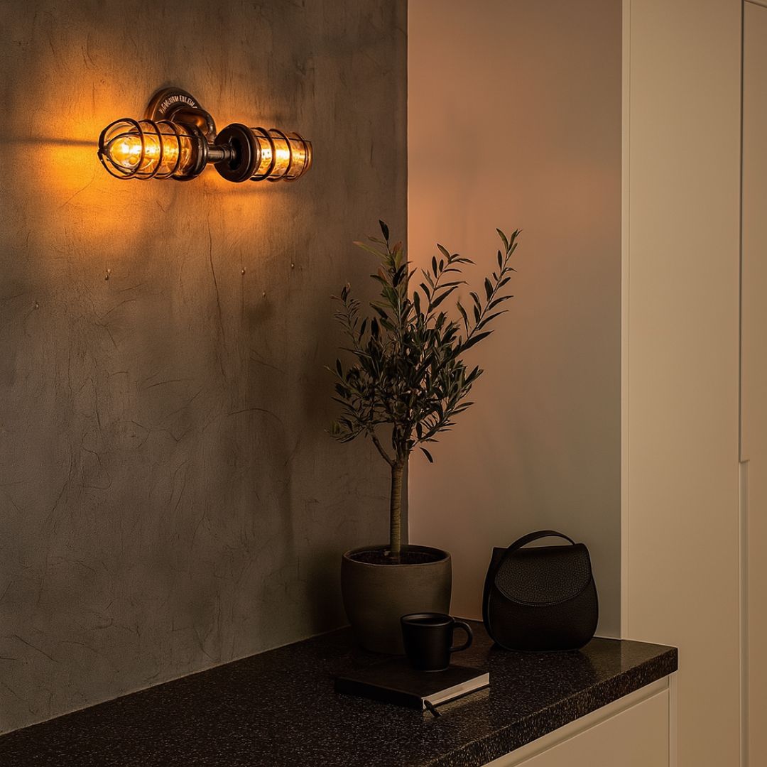 Rustieke industriële badkamer wandlamp met glazen potjes