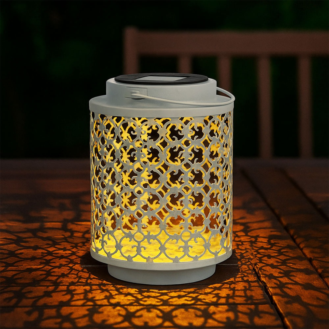 Solar LED Tuinlantaarn Wit Metaal Oosters Design 18cm Buiten