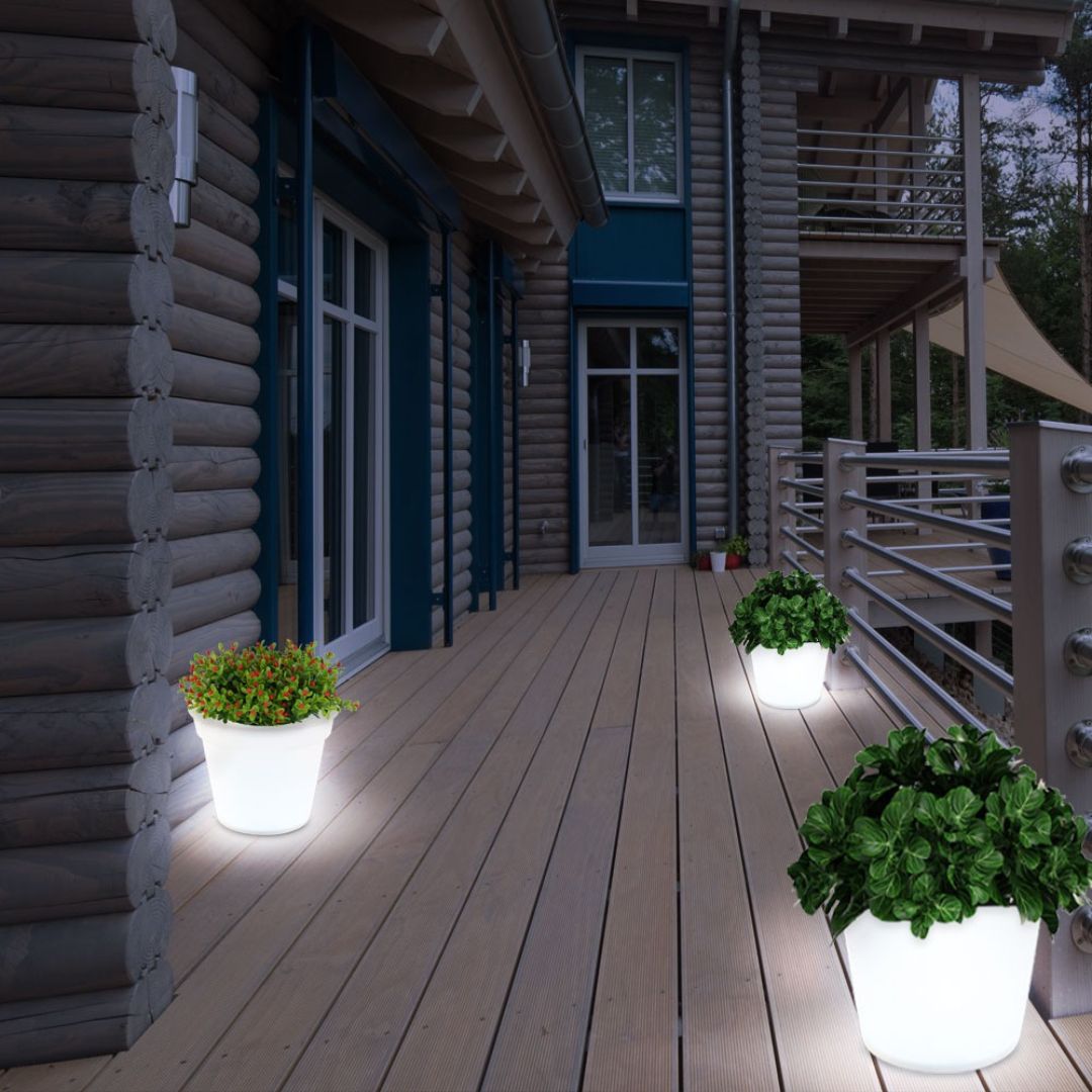 3x LED Zonnebloempotten Buitenverlichting Wit Kunststof op Batterijen