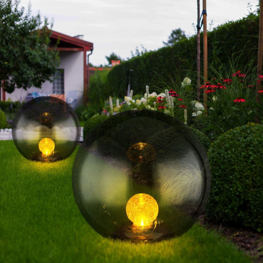 LED Solar Tuinlamp Bol Crackle Glas Zwart IP44