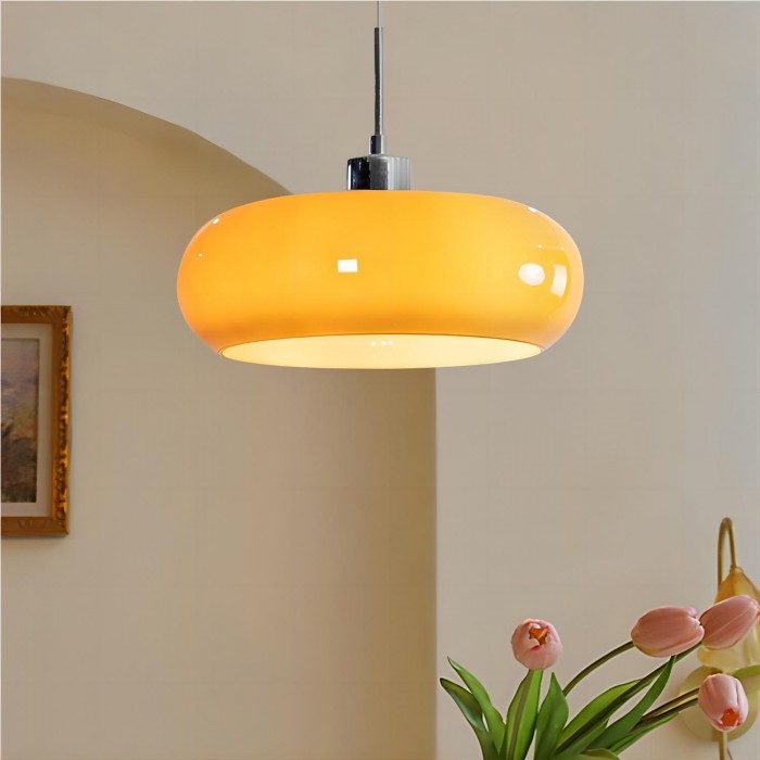 Retro Glazen Hanglamp – Bauhaus, Oranje, Scandinavisch